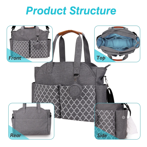 Diaper Bag Teqhome Tote Nappy Changing Bags with 14 Pockets 2 Burp Cloths Multifunction Travel Diaper Bag Organizer with Pacifier Case Adjustable Straps Grey