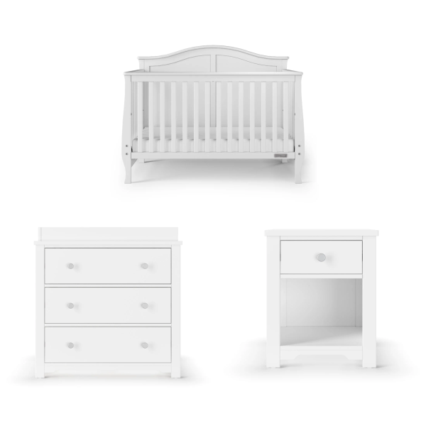 Child Craft Camden Crib, Dresser, and Nightstand Nursery Set, 3-Piece, Includes 4-In-1 Convertible Crib, 3 Drawer Dresser, and Nightstand, Grows with Your Baby (Matte White)