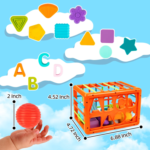 UNIH Baby Shape Sorter Toys Set, Baby Sensory Bin Montessori Toys for Babies 3-18 Months, Early Learning Toys Gifts for Toddlers Boys Girls(14 Pcs )