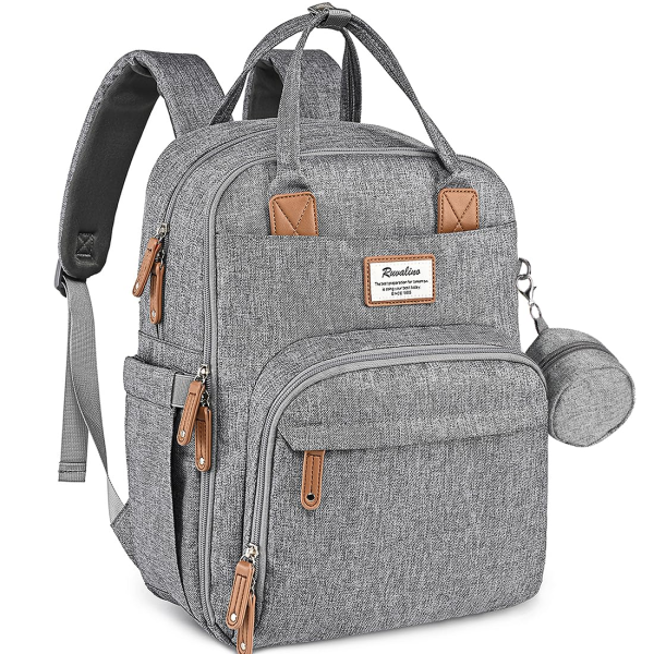 RUVALINO Diaper Bag Backpack - Multifunction Waterproof Travel Backpack, Baby Bag with Changing Pad & Stroller D-Ring & Pacifier Case - Travel Essentials & Baby Registry Search & Shower Gifts - Gray