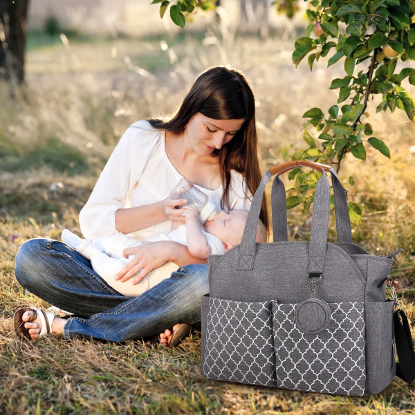 Diaper Bag Teqhome Tote Nappy Changing Bags with 14 Pockets 2 Burp Cloths Multifunction Travel Diaper Bag Organizer with Pacifier Case Adjustable Straps Grey
