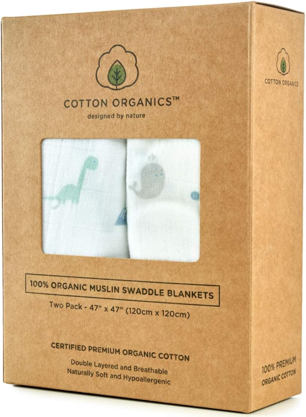 Cotton Organics Muslin Swaddle Blanket, Extra Soft and Hypoallergenic Organic Cotton, Gift Box (Natural White)