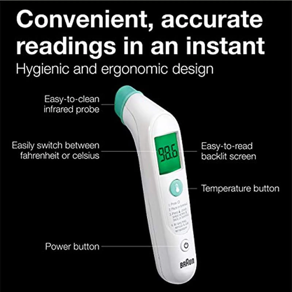Braun Templeswipe Thermometer - Digital Thermometer with Color Coded Temperature Guidance - Thermometer for Adults, Babies, Toddlers and Kids
