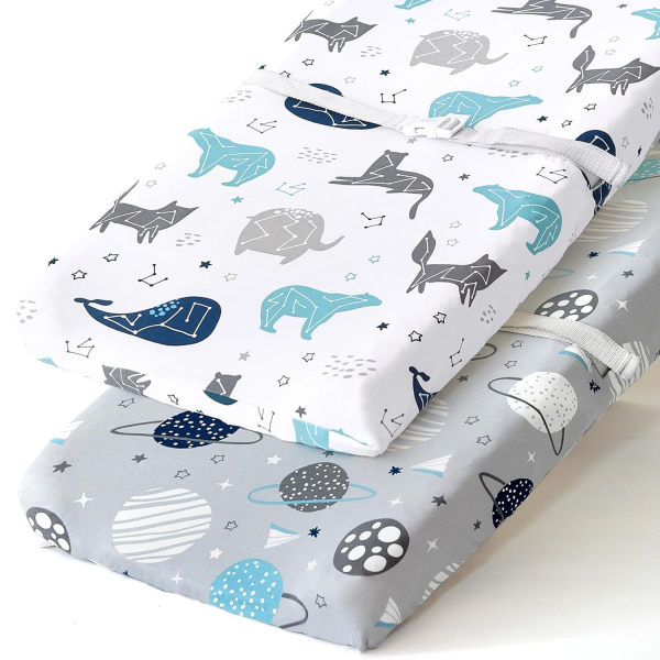 Stretchy Changing Pad Covers BROLEX Changing Table Cover for Baby Boys Girls,2 Pack Jersey Knit,Owl & Bear