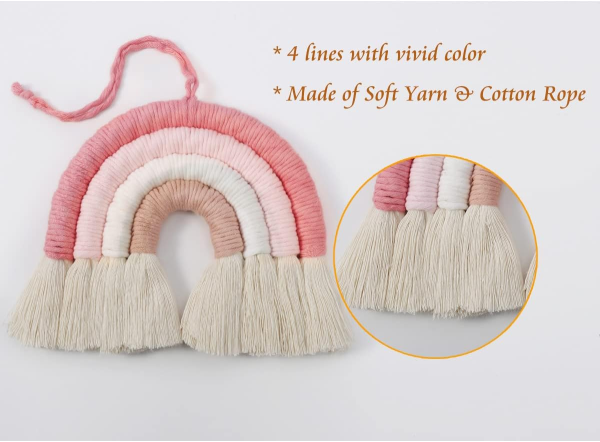 EBINGMIMA Rainbow Wall Hanging, Boho Macrame Wall Decor, Baby Nursery Wall Art (Pink, 7X7X0.78In)