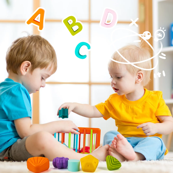 UNIH Baby Shape Sorter Toys Set, Baby Sensory Bin Montessori Toys for Babies 3-18 Months, Early Learning Toys Gifts for Toddlers Boys Girls(14 Pcs )