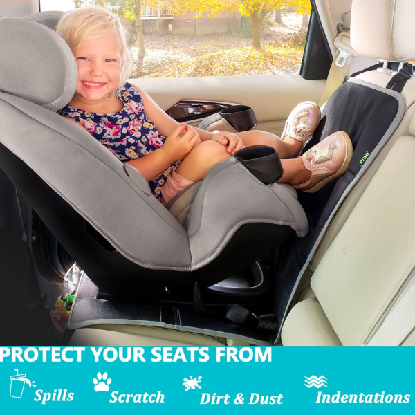 PIDO Car Seat Protector, Seat Cover Mat under Baby Carseat to Protect Fabric and Leather Upholstery, Black with Gray Stitching