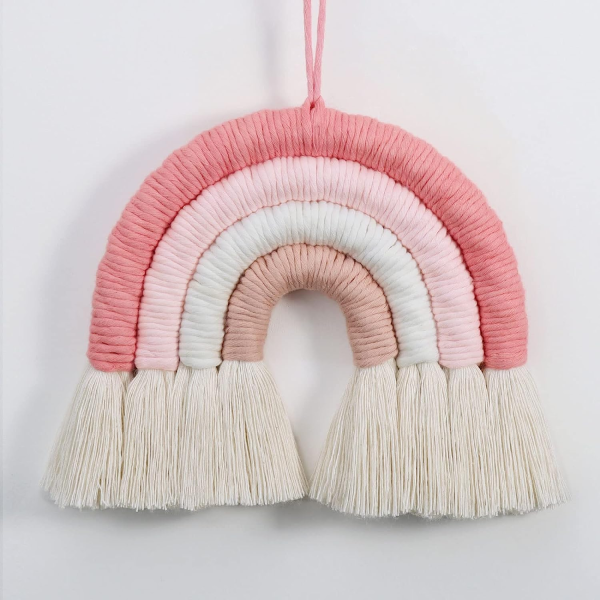 EBINGMIMA Rainbow Wall Hanging, Boho Macrame Wall Decor, Baby Nursery Wall Art (Pink, 7X7X0.78In)