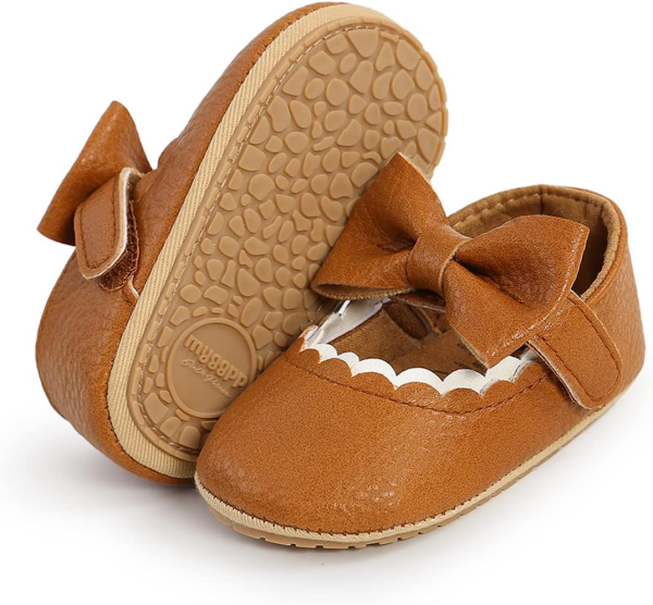 LAFEGEN Baby Girls Mary Jane Flats with Bownot Non Slip Soft Sole PU Leather Newborn Infant Toddler First Walker Cirb Dress Shoes