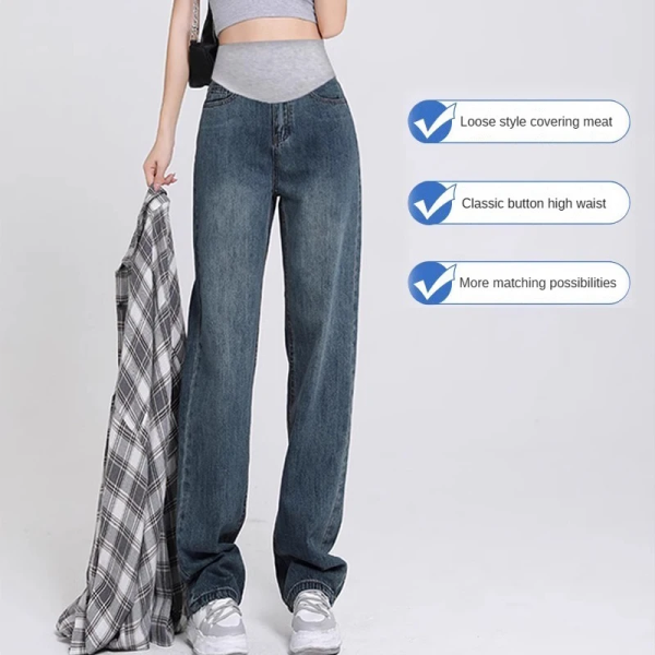 2024 Fashion Maternity Jeans Maternal Clothes for Pregnant Wide Leg Pants Belly Support Trousers Premama Clothing Pregnancy