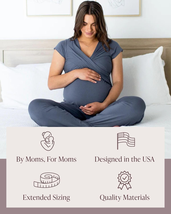 Kindred Bravely Davy Maternity Pajamas & Postpartum Lounge Sets for Women, Short Sleeve Nursing Pajamas