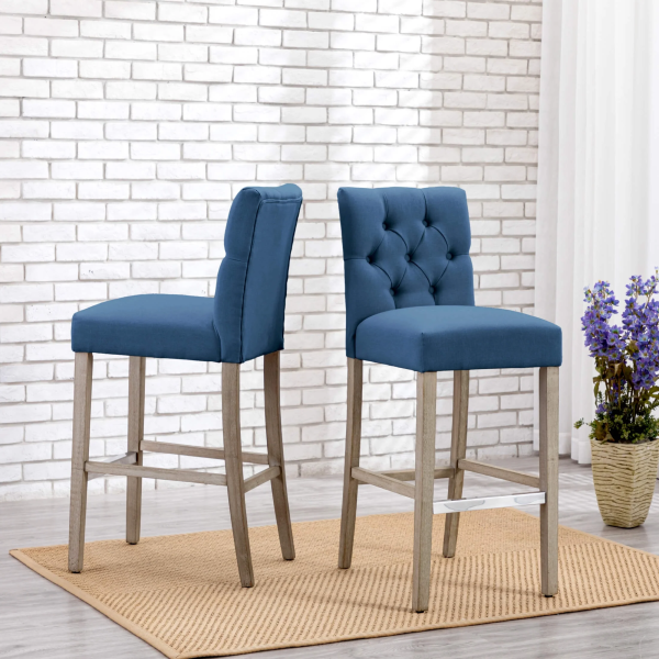 Westintrends Hayes Stools for Kitchen Counter Set of 3, Linen Upholstered Button Tufted Counter High Chairs Solid Wood Legs, Brown