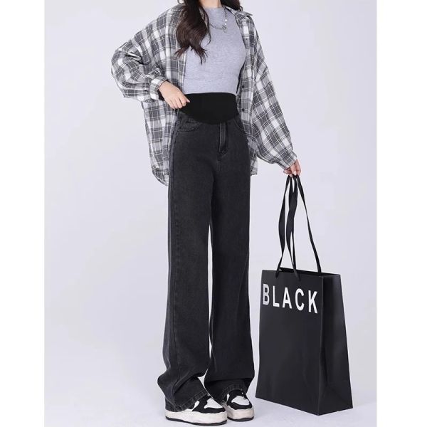2024 Fashion Maternity Jeans Maternal Clothes for Pregnant Wide Leg Pants Belly Support Trousers Premama Clothing Pregnancy