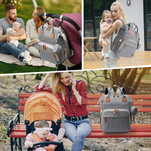 Posrue Diaper Bag Backpack, Portable Baby Bag Include Insulated Pocket, 3 in 1 Multi-Functional Travel Baby Diaper Bag with Diapers Changing Pad for Boys and Girls