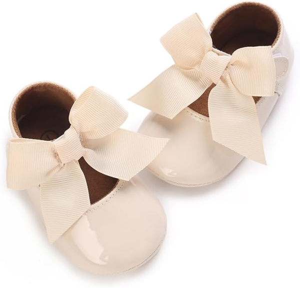 LAFEGEN Baby Girls Mary Jane Flats with Bownot Non Slip Soft Sole PU Leather Newborn Infant Toddler First Walker Cirb Dress Shoes