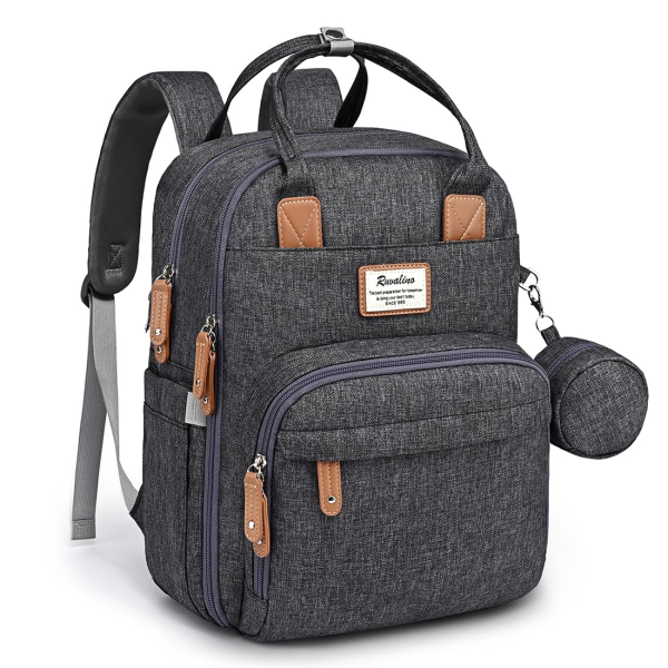 RUVALINO Diaper Bag Backpack - Multifunction Waterproof Travel Backpack, Baby Bag with Changing Pad & Stroller D-Ring & Pacifier Case - Travel Essentials & Baby Registry Search & Shower Gifts - Gray