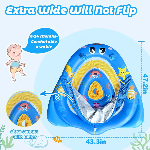 GVDV Baby Pool Float with Canopy UPF50+ Sun Protection, 6-24 Months Inflatable Infant Swimming Ring with Adjustable Safety Seat