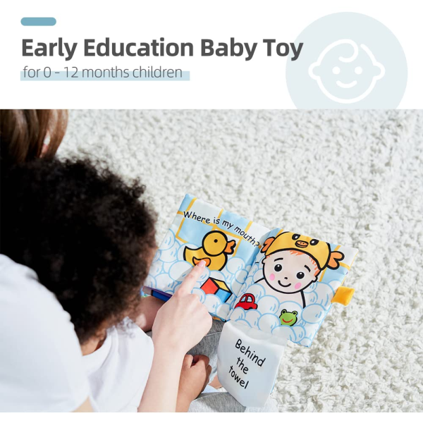 Jollybaby Peek-a-Boo Cloth Book – Interactive Touch & Feel Crinkle Soft Book for Infants & Toddlers | Early Development Stroller Toy