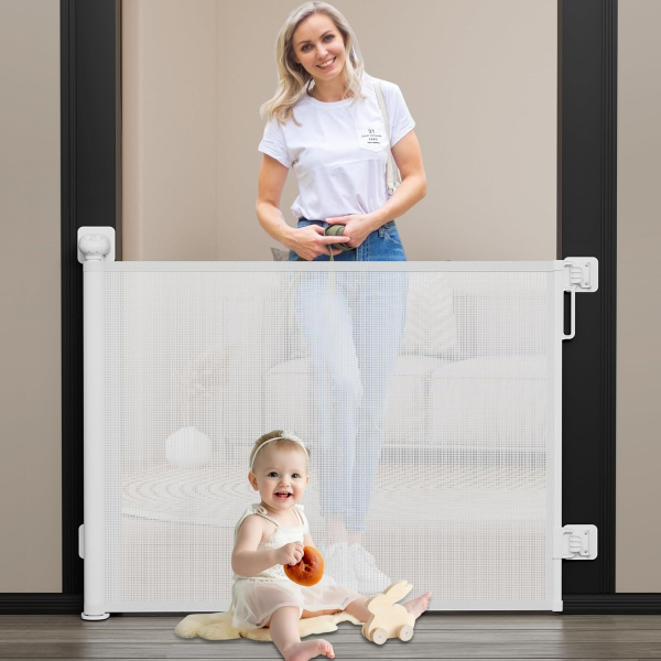 Babepai Baby Gate - No Drill, Punch Free Retractable, Extends to 54" Wide, Stair & Doorway Gate for Indoor/Outdoor Use