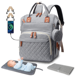 Posrue Diaper Bag Backpack, Portable Baby Bag Include Insulated Pocket, 3 in 1 Multi-Functional Travel Baby Diaper Bag with Diapers Changing Pad for Boys and Girls