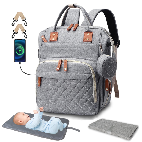 Posrue Diaper Bag Backpack, Portable Baby Bag Include Insulated Pocket, 3 in 1 Multi-Functional Travel Baby Diaper Bag with Diapers Changing Pad for Boys and Girls