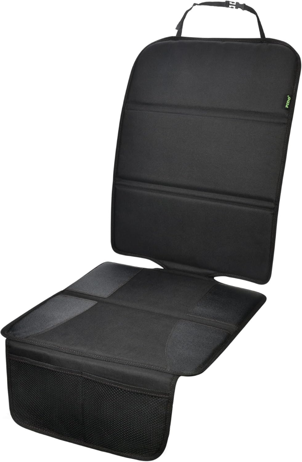 PIDO Car Seat Protector, Seat Cover Mat under Baby Carseat to Protect Fabric and Leather Upholstery, Black with Gray Stitching
