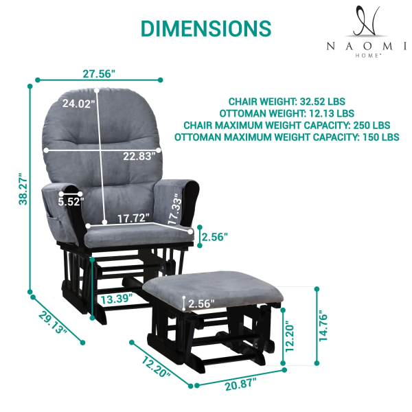 Brisbane Nursery Glider & Ottoman Sets, Glider Recliner Nursery Rocking Chair, Nursery Glider Rocker with Ottoman, Reclining Gliders & Chairs for Breastfeeding, Reading, Napping - Espresso/Dark Gray