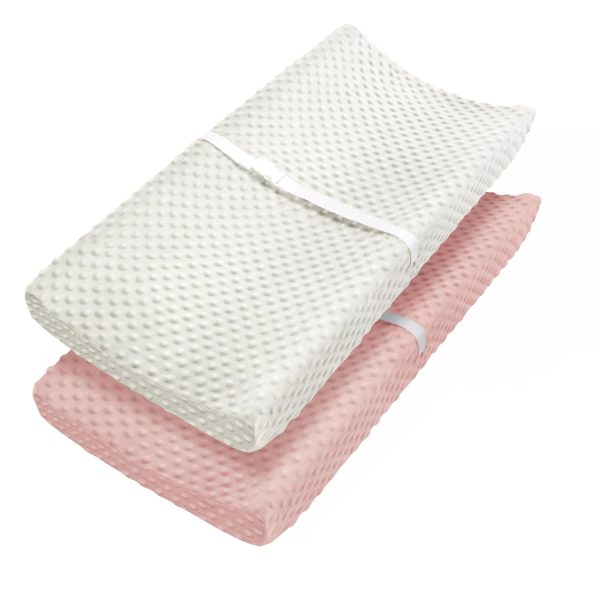 Babebay Changing Pad Cover, Ultra Soft Minky Dots Plush Changing Table Covers for Baby Boys and Girls, Breathable, 2 Pack(Blue Gray & Lily White)