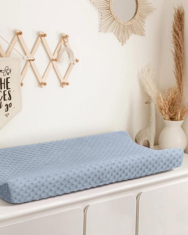 Babebay Changing Pad Cover, Ultra Soft Minky Dots Plush Changing Table Covers for Baby Boys and Girls, Breathable, 2 Pack(Blue Gray & Lily White)