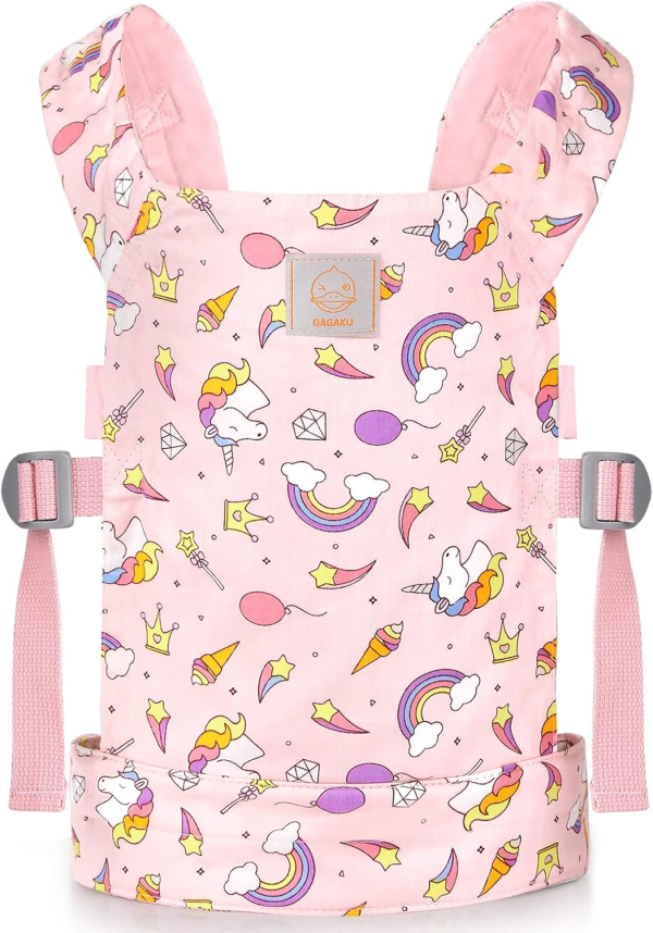 GAGAKU Baby Doll Carrier Front and Back Stuffed Animal Carriers for Little Girls - Pink