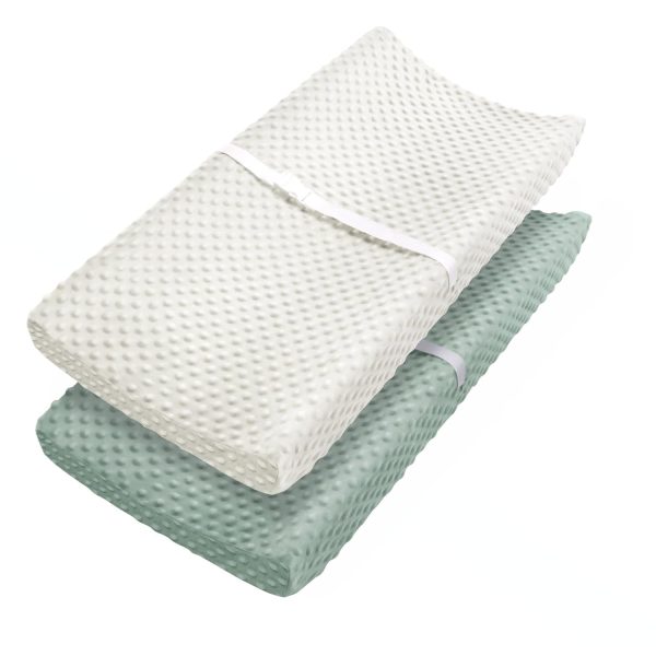 Babebay Changing Pad Cover, Ultra Soft Minky Dots Plush Changing Table Covers for Baby Boys and Girls, Breathable, 2 Pack(Blue Gray & Lily White)