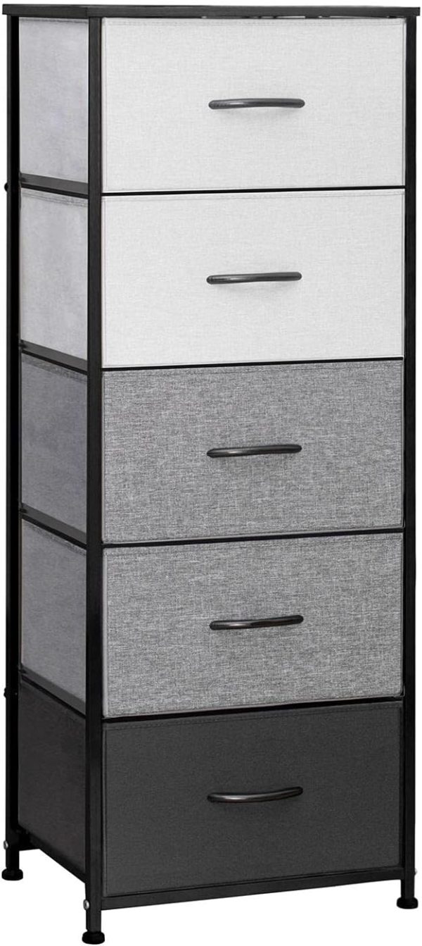 Pellebant Dresser for Bedroom with 5 Drawers, Tall Dresser Vertical Storage Tower, Sturdy Metal Frame, Fabric Storage Bins with Plastic Handle and Wooden Top, Organizer Unit for Closet/Hallway, Beige