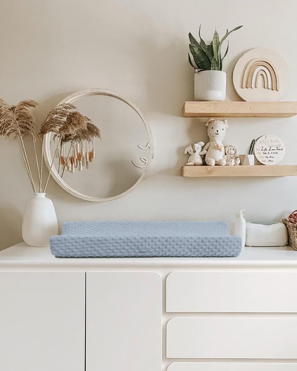 Babebay Changing Pad Cover, Ultra Soft Minky Dots Plush Changing Table Covers for Baby Boys and Girls, Breathable, 2 Pack(Blue Gray & Lily White)