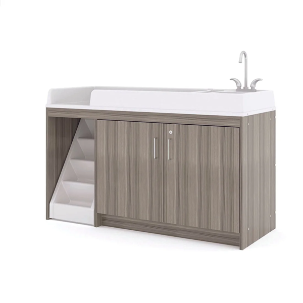 Tot Mate Toddler Walk-Up Baby Changing Table with Sink, Nursery Furniture, Wood Laminate, Gray