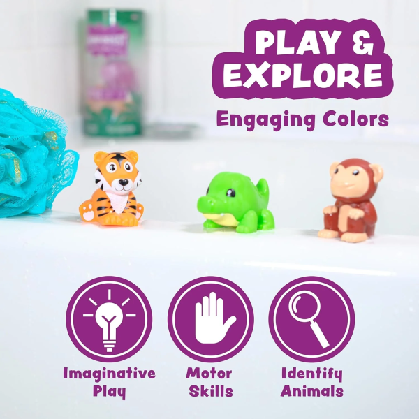 Tub Works Mold Free No Hole Bath Toys, 6 Pack, Rainforest