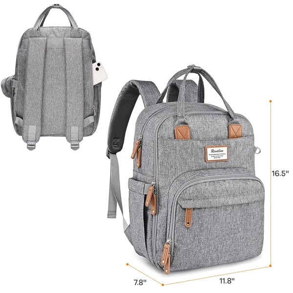 RUVALINO Diaper Bag Backpack - Multifunction Waterproof Travel Backpack, Baby Bag with Changing Pad & Stroller D-Ring & Pacifier Case - Travel Essentials & Baby Registry Search & Shower Gifts - Gray