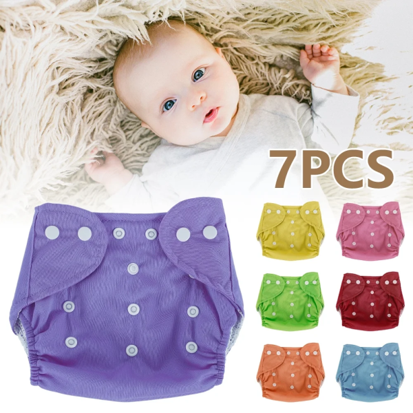 Hvxrjkn 7Pcs Baby Nappies Baby Diapers Newborn Reusable Cloth Nappy Diapers Baby Adjustable Nappies Infant Knitted Mesh Fabric Training Pant for Most Babies and Toddlers