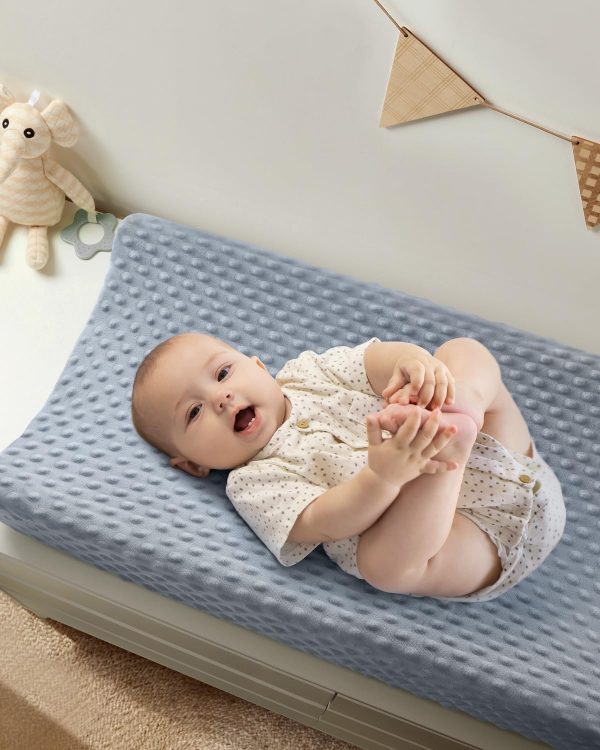 Babebay Changing Pad Cover, Ultra Soft Minky Dots Plush Changing Table Covers for Baby Boys and Girls, Breathable, 2 Pack(Blue Gray & Lily White)