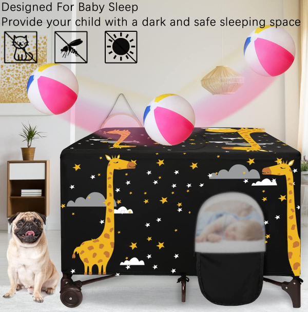 Blackout Cover for Pack N Play, Portable Breathable Crib Tent to Block 90% of Light for Indoor Outdoor Travel, Stretch up to 48×39 Inches