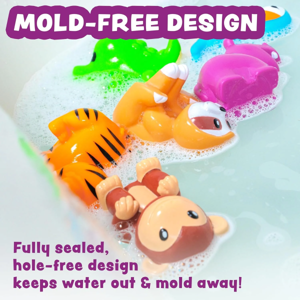 Tub Works Mold Free No Hole Bath Toys, 6 Pack, Rainforest