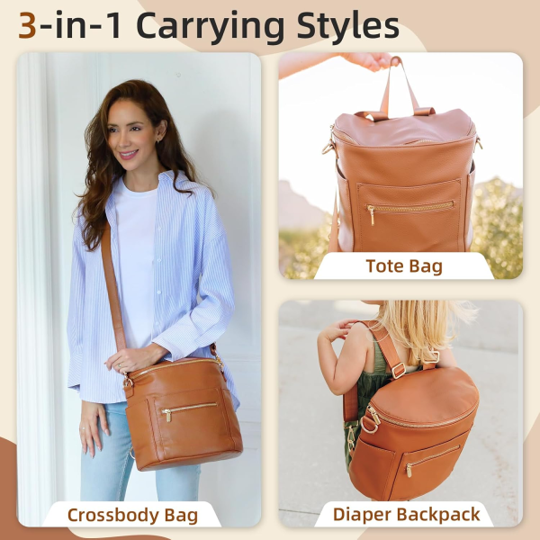 Miss Fong Small Diaper Bag Mini Diaper Bag, Leather Diaper Bag Backpack Mini Backpack with 14 Pockets Insulated Pockets & Shoulder Strap