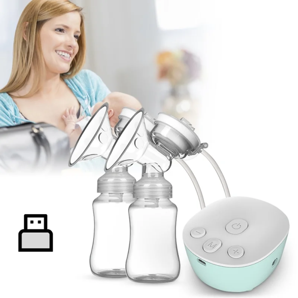 Double Electric Breast Pumps, Portable Dual Breastfeeding Milk Pumps Pain-Free Strong Suction Power for Millk Collect and Breast Massage, 3 Modes 9 Levels