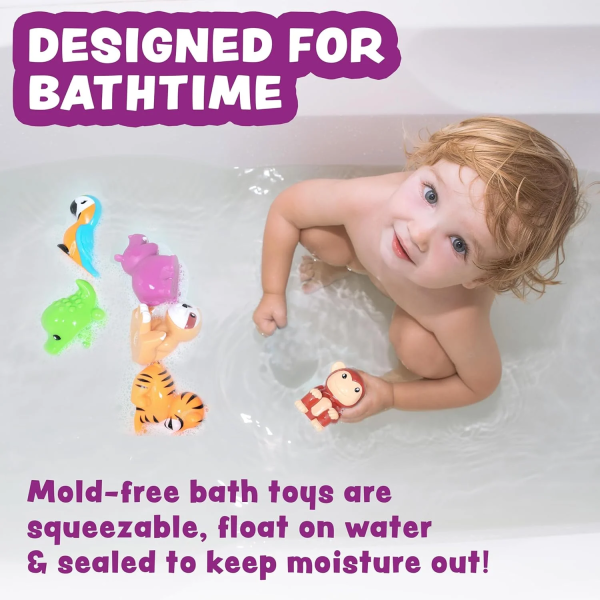 Tub Works Mold Free No Hole Bath Toys, 6 Pack, Rainforest