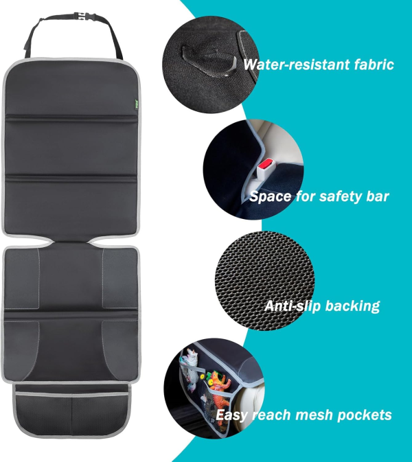 PIDO Car Seat Protector, Seat Cover Mat under Baby Carseat to Protect Fabric and Leather Upholstery, Black with Gray Stitching