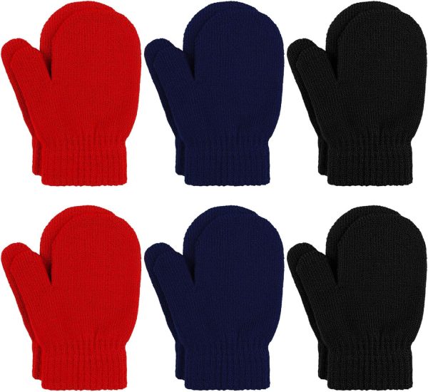 URATOT 6 Pairs Toddler Knitted Mittens Magic Stretch Gloves Winter Warm Knitted Soft Baby Mittens