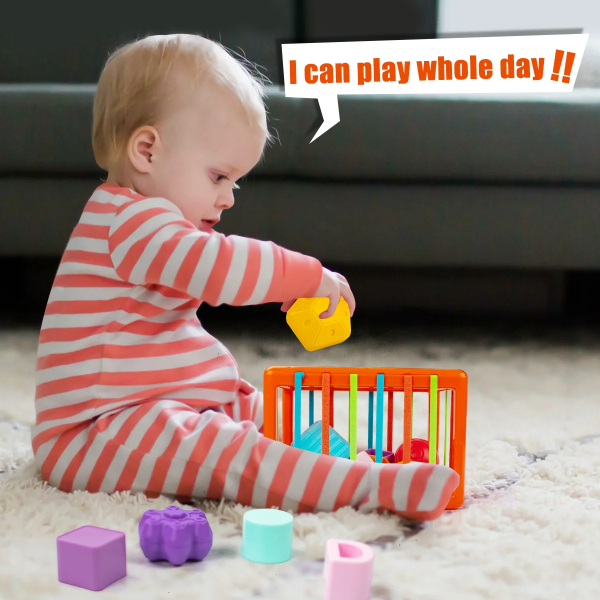 UNIH Baby Shape Sorter Toys Set, Baby Sensory Bin Montessori Toys for Babies 3-18 Months, Early Learning Toys Gifts for Toddlers Boys Girls(14 Pcs )