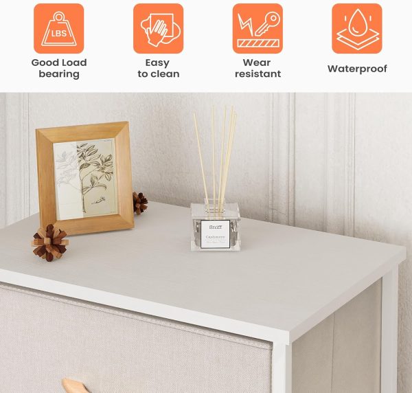 Pellebant Dresser for Bedroom with 5 Drawers, Tall Dresser Vertical Storage Tower, Sturdy Metal Frame, Fabric Storage Bins with Plastic Handle and Wooden Top, Organizer Unit for Closet/Hallway, Beige