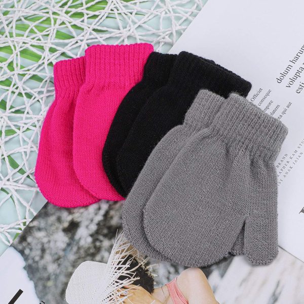 URATOT 6 Pairs Toddler Knitted Mittens Magic Stretch Gloves Winter Warm Knitted Soft Baby Mittens