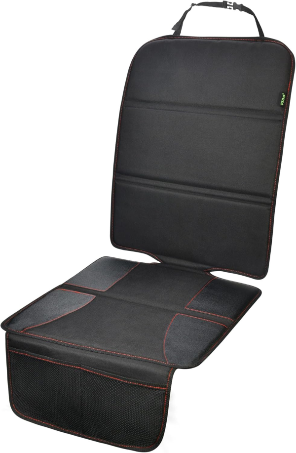 PIDO Car Seat Protector, Seat Cover Mat under Baby Carseat to Protect Fabric and Leather Upholstery, Black with Gray Stitching