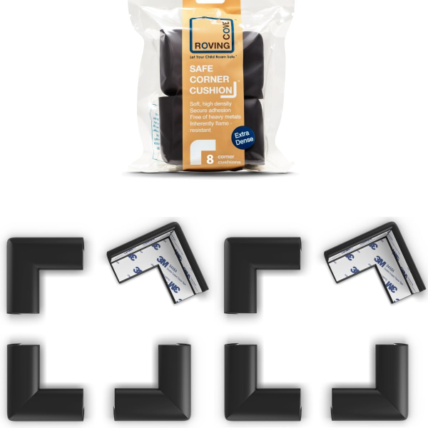Roving Cove Heftyfit Corner Protector for Baby (8 Large Corners), Heavy-Duty Soft Rubber Foam Furniture Corner Bumper Guards, 3M Adhesive Pre-Taped, Onyx Black